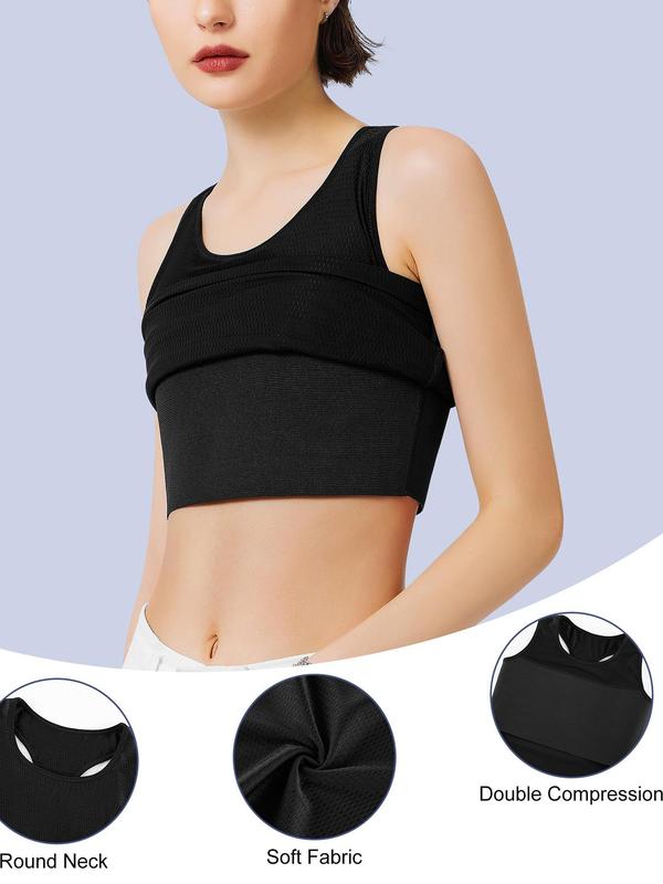 Women's Solid Color Round Neck Chest Binder Shapewear Tank Top, Casual Comfortable Compression Racer Back Sleeveless Breast Binder Pullover Shaper Vest for Daily Wear, Ladies Clothes for All Seasons