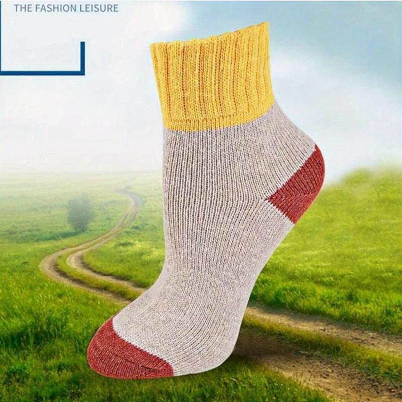 5 pairs of women's blended sports socks,25%wool,,75% polyester fiber, thick knit, warm and comfortable,,outdoor anklet socks,suitable for hand washing,winter mid length socks