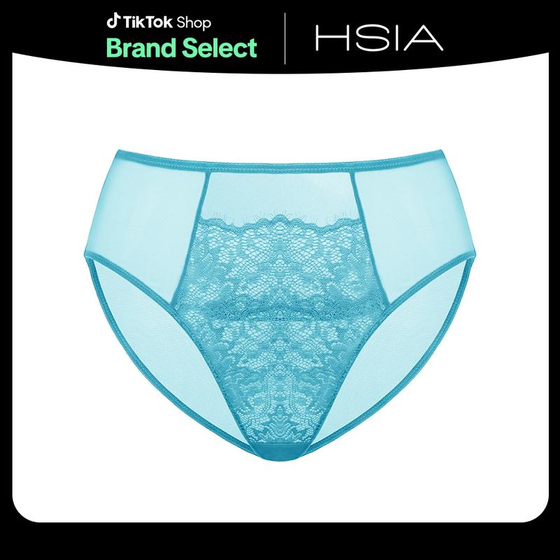 HSIA Sunflower Floral Lace Sheer Mesh Back Bikini Underwear High-Rise Brief Matching Panty