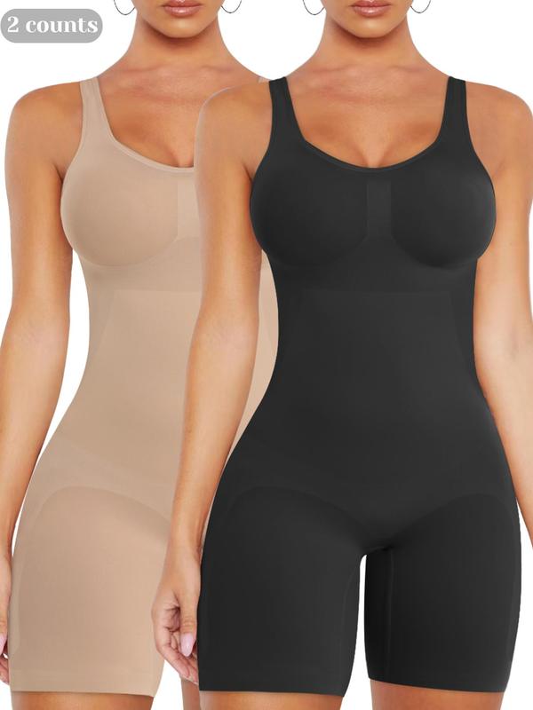 Women's Solid Color U Neck Shapewear Bodysuit, High Stretch Seamless Tummy Control Hip Lifter Shaper Romper, Ladies Shapewear for All Seasons