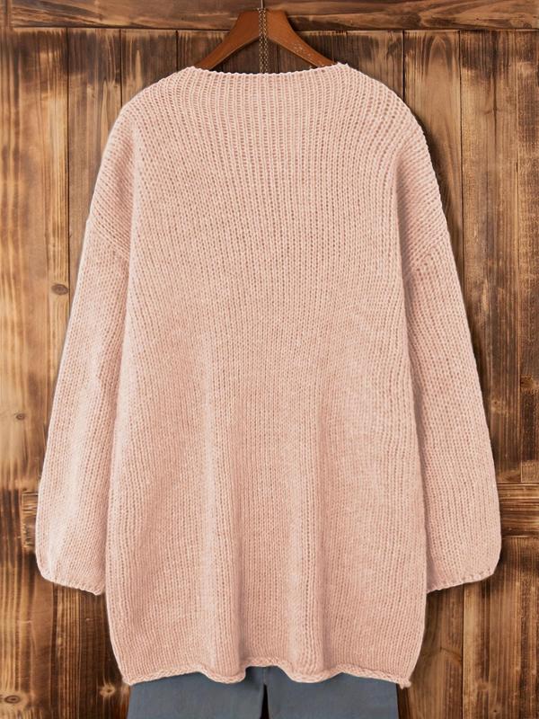 Women's Plain Drop Shoulder Long Sleeve Sweater Pullover, Casual Fashion V Neck Jumper for Fall & Winter, Women's Knitwear for Daily Wear