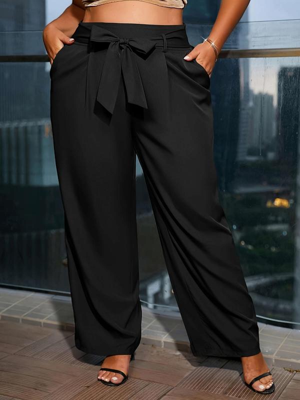  Solid Pocket Belted Pants, Elegant High Waist Trousers for Work Office Business, Pants for Women, Back To School Clothes, Women's Bottoms for All Seasons, Fall Outfits, Fallfreshness