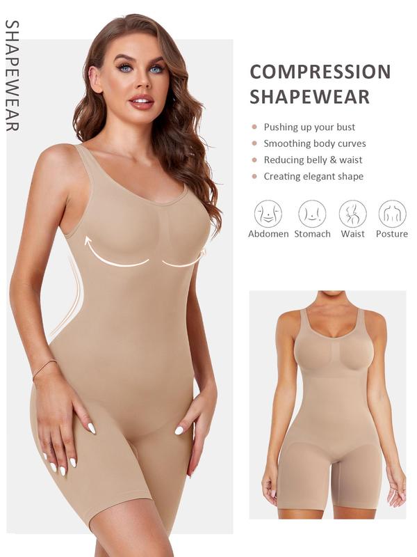 Women's Solid Color U Neck Shapewear Bodysuit, High Stretch Seamless Tummy Control Hip Lifter Shaper Romper, Ladies Shapewear for All Seasons