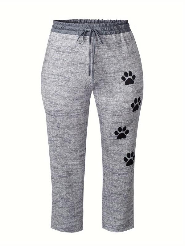  Paw Print Drawstring Waist Pants, Casual Comfy High Waist Trousers for Women, Women's Bottoms for Fall & Winter