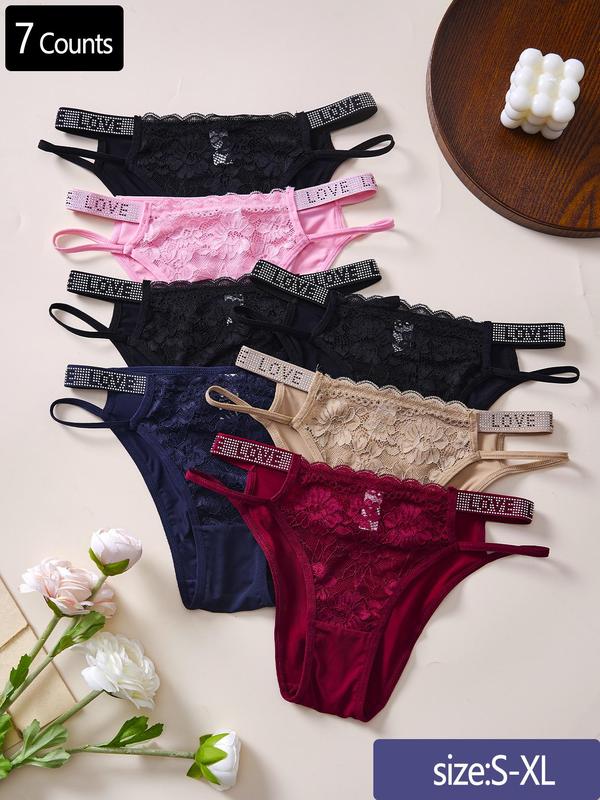 Women's Rhinestone Letter Tape High Waist Panty, Soft Comfy Breathable Knicker for Daily Wear, Underwear for All Seasons