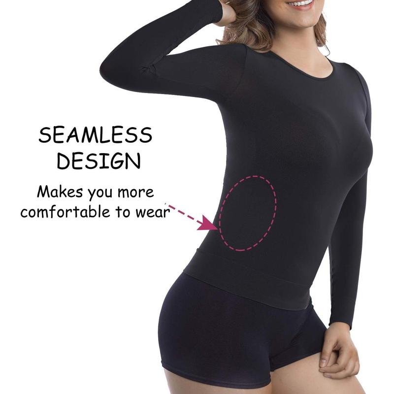 Womens  Slimming Shirts and Undershirts for Tummy Waist and Bust Long Sleeves Thermal Underwear Round Neck