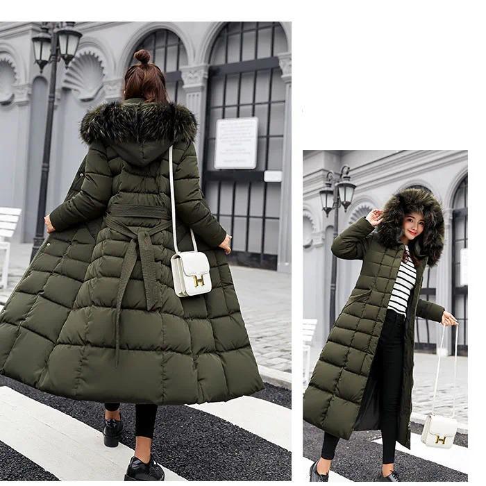 Long Down Cotton Parkas Coat Female New Winter Over Knee Loose Large Fur Collar Hooded Warm Thick Parkas Women  Padded Overcoat