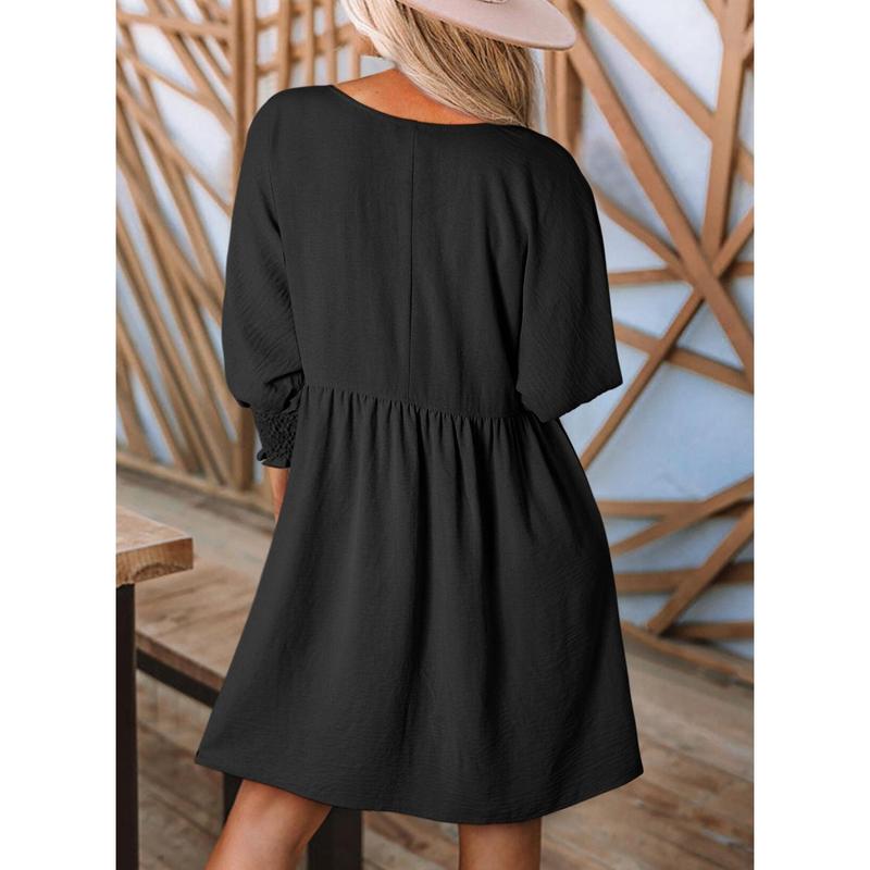 Dokotoo Womens Summer Tunic Dress Casual Loose Short Sleeve Crew Neck Flowy Swing Mini Shift Dresses