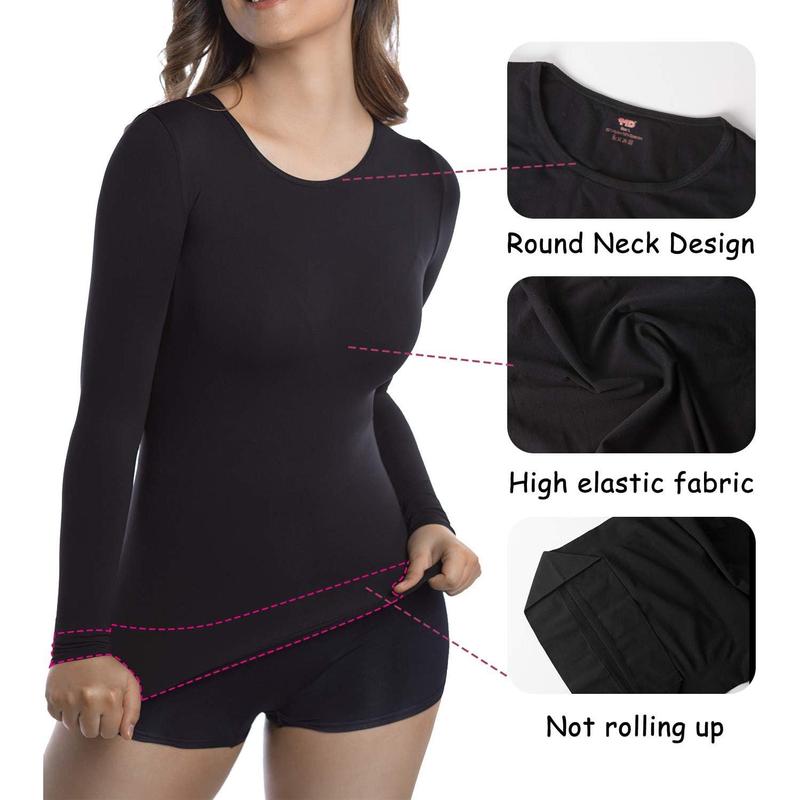 Womens  Slimming Shirts and Undershirts for Tummy Waist and Bust Long Sleeves Thermal Underwear Round Neck