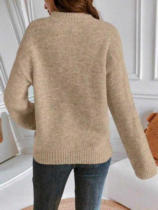 Women's Plain Drop Shoulder Sweater, Casual Long Sleeve Round Neck Jumper for Fall & Winter, Fashion Ladies' Knitwear for Daily Wear