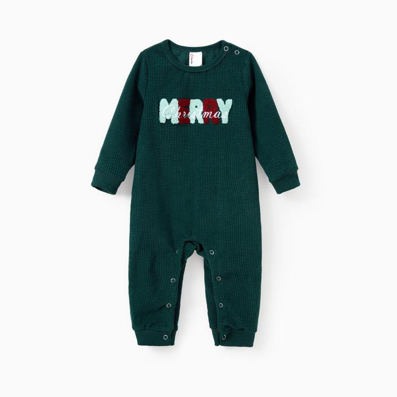 PatPat Christmas Sweatshirt Matching Family 3D Fluff Merry Christmas Green&Red Long Sleeves Ribbed Tops