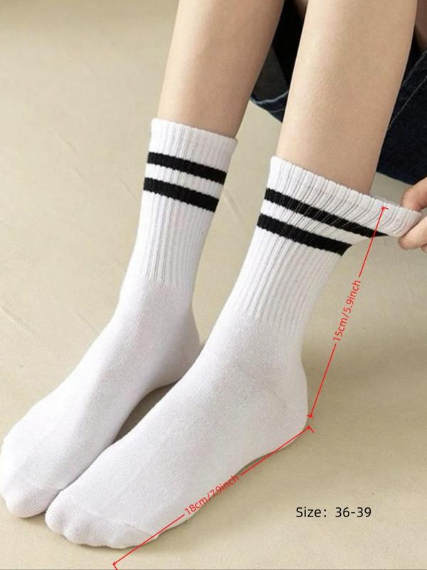 Women's 6 Pairs Striped Print Crew Socks, Fashion Casual Preppy Style Soft Comfort Breathable Socks for Daily School Wear, Lady Socks for All Seasons, Womenswear