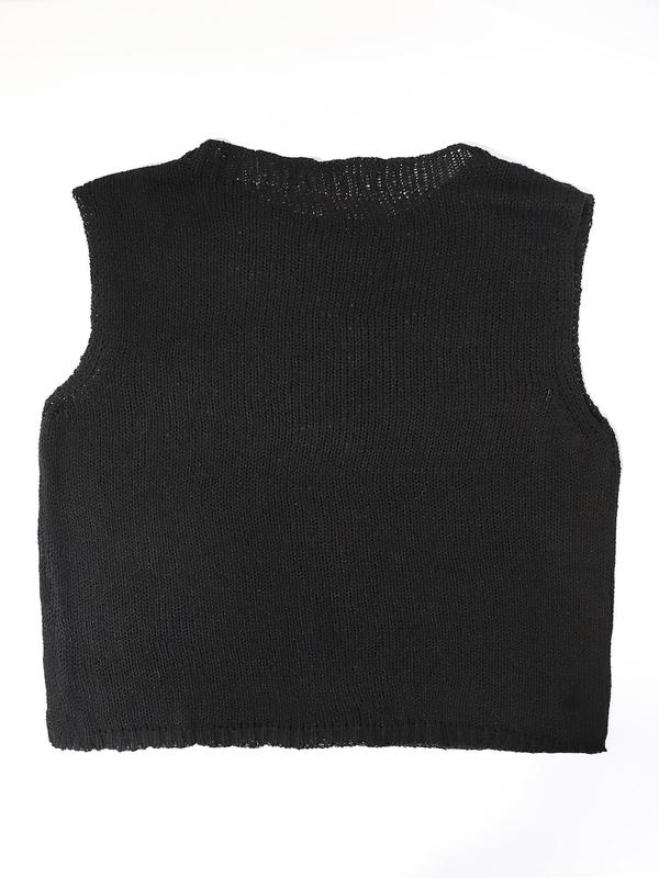 Women's Solid Round Neck Sweater Vest, Summer Clothes Women, Womenswear, Lady Casual Sleeveless Knitwear Top for Spring & Summer, Summer Tops, Summer Outfits 2024,