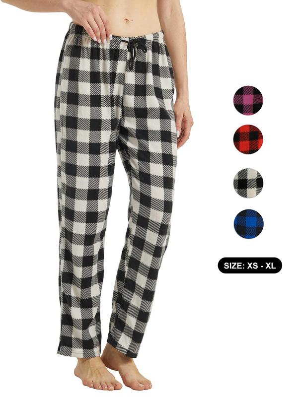 Women's Plaid Print Straight Leg Fleece Pajama Pants, Casual Drawstring Waist PJ Pants, Women Sleep Bottoms for Fall & Winter, Womenswear Pajama Set