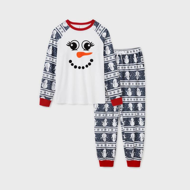 PatPat Matching Christmas Pajamas Family Snowman Pattern Long Sleeves PJs Sets