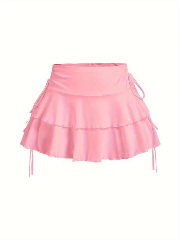 Women's Plain Ruffle Trim Tiered Layer A Line Skirt, Casual Tie Side Short Skirt for Daily Wear, Ladies Bottoms for All Seasons, Downtown Girl Clothes, Downtown Girl Clothes