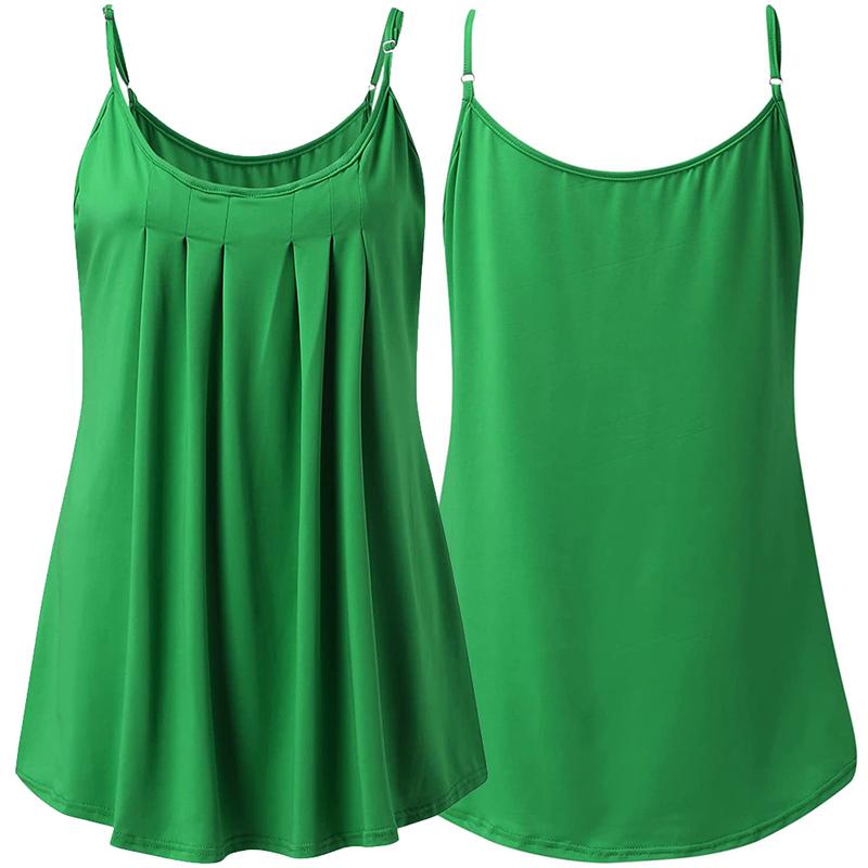 Women Summer Tank Tops Pleated Spaghetti Strap Loose Fit Casual Sleeveless Womenswear Camisole