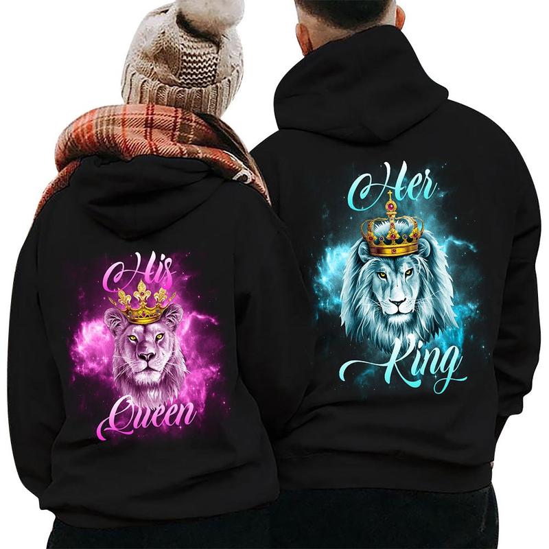 Matching Lion Her King His Queen Couple Hoodie, Couple Hoodie, Trendy Couple Shirt, Gift for Men and Women