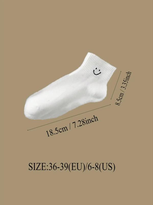 Women's 5 Pairs Cartoon Smile Face Print Ankle Socks, Cute Comfy Socks for Daily Wear, Multi-pack Knit Socks for All Seasons