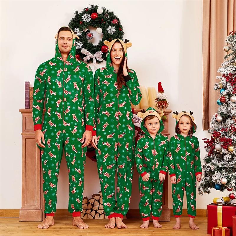 Calsunbaby Family Matching Christmas Pajamas Set Sleepwear Jumpsuit Hoodie with Hood Matching Holiday PJ's for Family