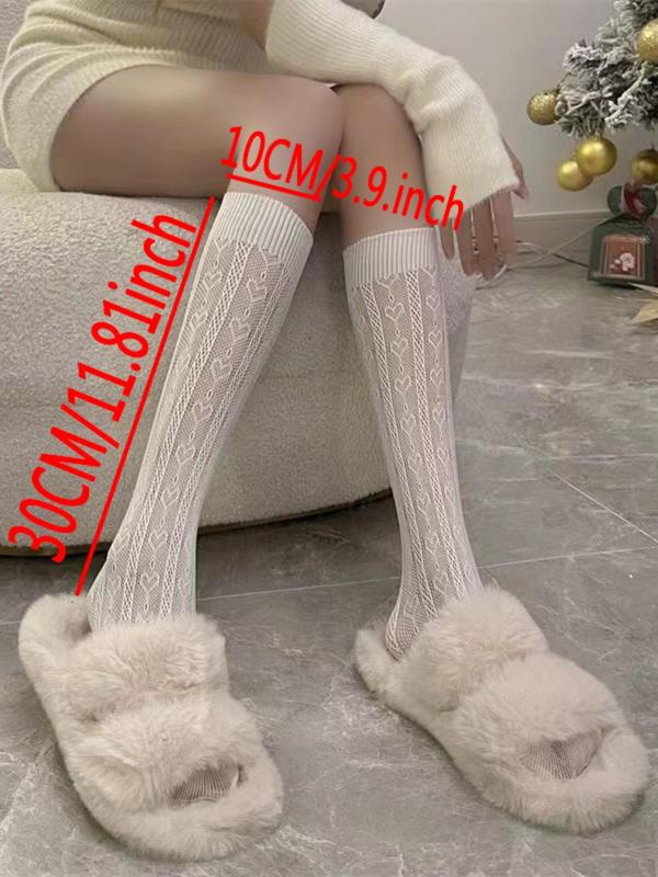 Women's 1 Pair Heart Design Hollow Out Over The Calf Socks, Casual Soft Comfy Breathable Socks, Ladies Socks for Cosplay Lolita Daily Wear