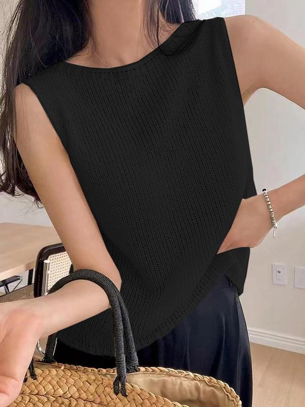 Women's Solid Round Neck Sweater Vest, Summer Clothes Women, Womenswear, Lady Casual Sleeveless Knitwear Top for Spring & Summer, Summer Tops, Summer Outfits 2024,