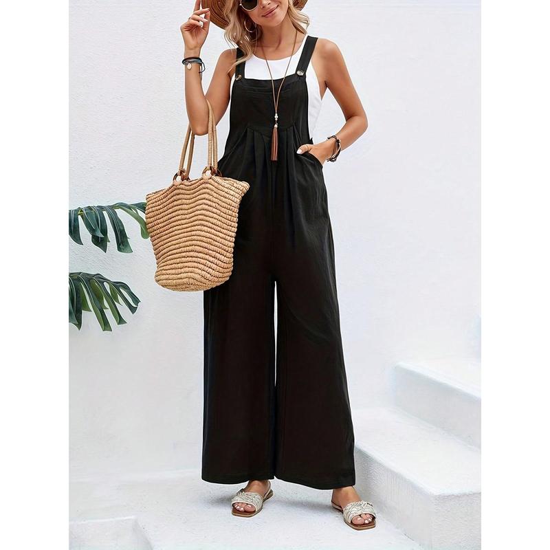 Effortlessly Chic Wide Leg Jumpsuit - Loose Fit With Pockets, Perfect For Summer & Spring, Stylish Womens Clothing For Casual Everyday Style