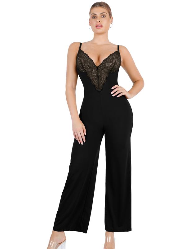 Popilush Lace Deep V-Neck Wide-Leg Shapewear Jumpsuit Official Live