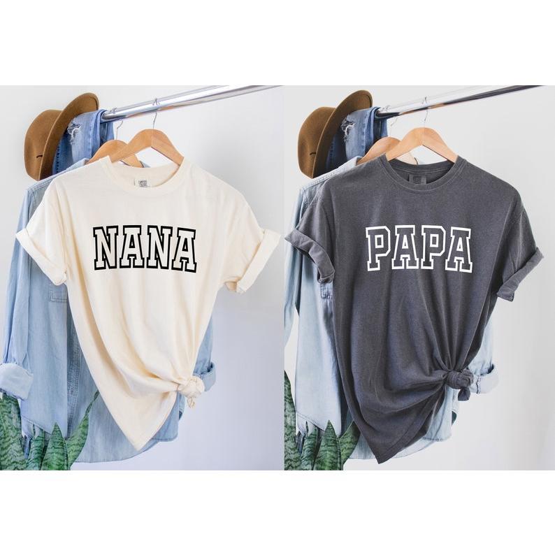 NANA and PAPA Shirt, Matching Tee, Pregnancy Reveal Tee, Matching Shirts, Grandma Shirt, Grandpa Shirt, Gift for Grandparents Hoodie and Sweater; T-shirt Cotton Womenswear Clothing Light