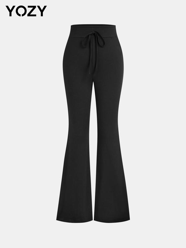 YOZY Christmas Deals, High Waist Flare Leg Pants, Casual Comfy Plain Drawstring Waist Bell Bottom Trousers, 2024 Women's Daily Wear for All Seasons, Christmas 2024 Trend, Fall & Winter Clothes