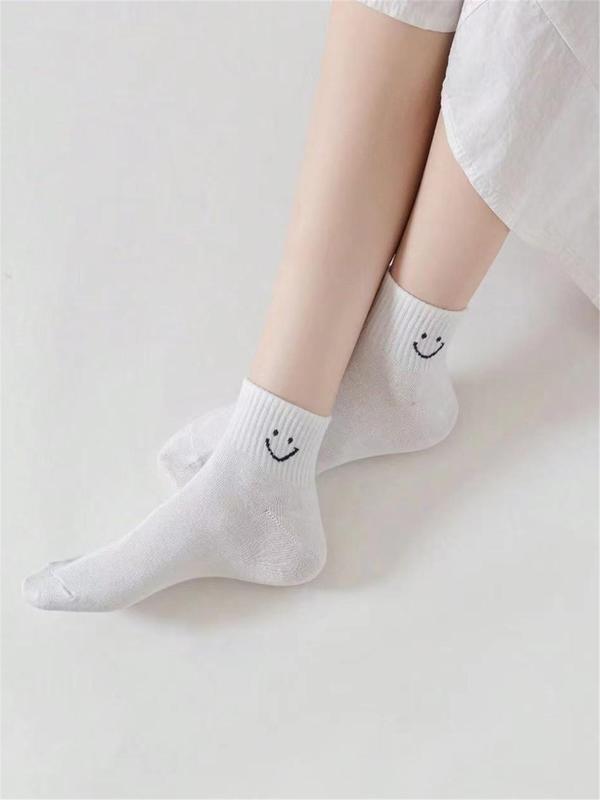 Women's 5 Pairs Cartoon Smile Face Print Ankle Socks, Cute Comfy Socks for Daily Wear, Multi-pack Knit Socks for All Seasons