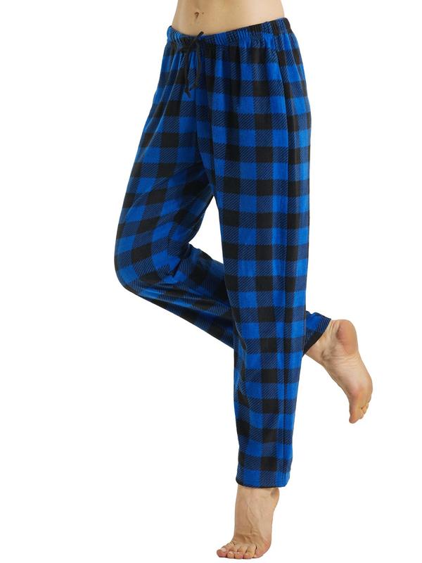 Women's Plaid Print Straight Leg Fleece Pajama Pants, Casual Drawstring Waist PJ Pants, Women Sleep Bottoms for Fall & Winter, Womenswear Pajama Set