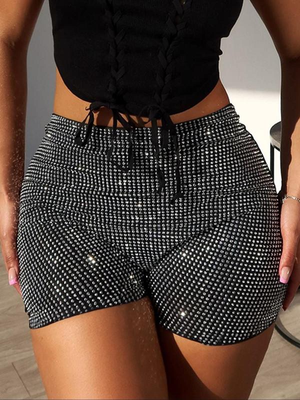 Women's Glitter Sequins High Waist Skinny Shorts, Fashion Casual Sparkly Shorts for Party Holiday, Ladies Bottoms for All Seasons, Shorts for Women Lounge Shorts