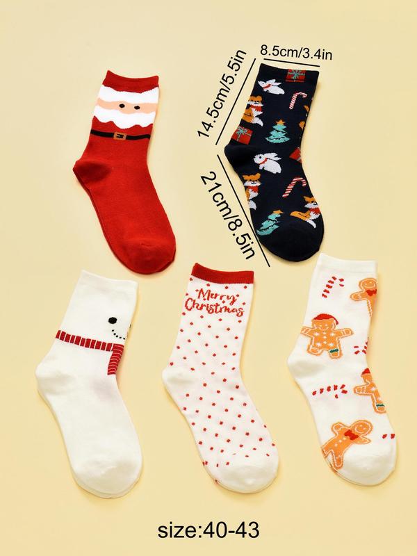 Women's Christmas Themed Cartoon Print Crew Socks, Cute Comfy Socks for Daily Wear, Women's Socks for All Seasons