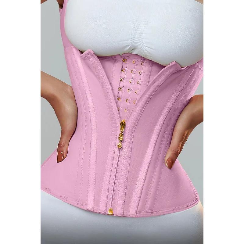 High Stretch Mesh Waistband With Row Buckle and Zipper Postpartum Corset Waist Trainer Body Shaper Women Vest Sexy Shaping Curve