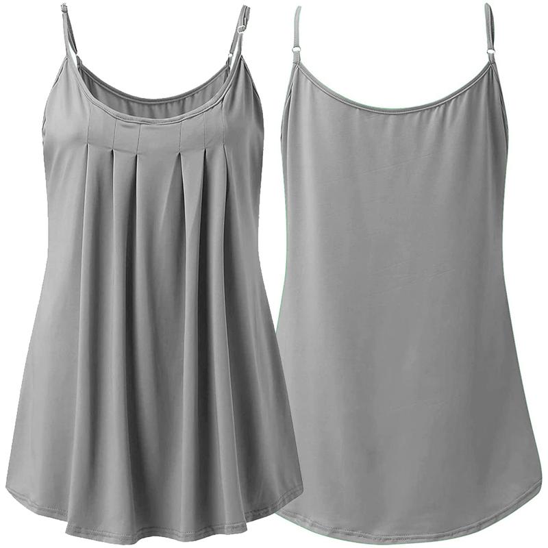 Women Summer Tank Tops Pleated Spaghetti Strap Loose Fit Casual Sleeveless Womenswear Camisole