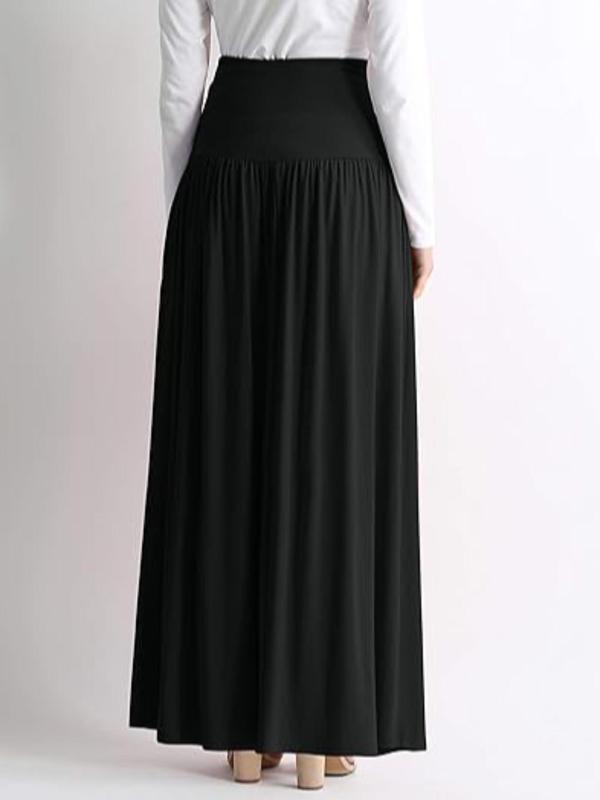  Solid Ruched Pocket High Waist Maxi Skirt, Casual Comfy Skirt for Daily Wear, Women's Bottoms for All Seasons