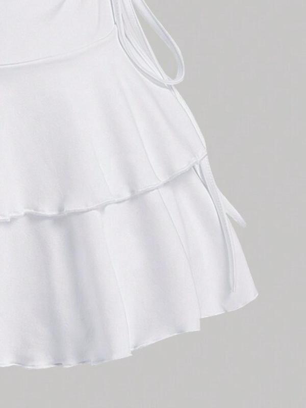 Women's Plain Ruffle Trim Tiered Layer A Line Skirt, Casual Tie Side Short Skirt for Daily Wear, Ladies Bottoms for All Seasons, Downtown Girl Clothes, Downtown Girl Clothes