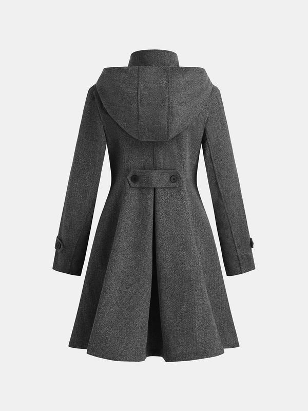 YOZY Women's Solid Button Hooded Coat, Casual Long Sleeve Pocket Outerwear for Fall & Winter, Ladies Clothes for Daily Wear