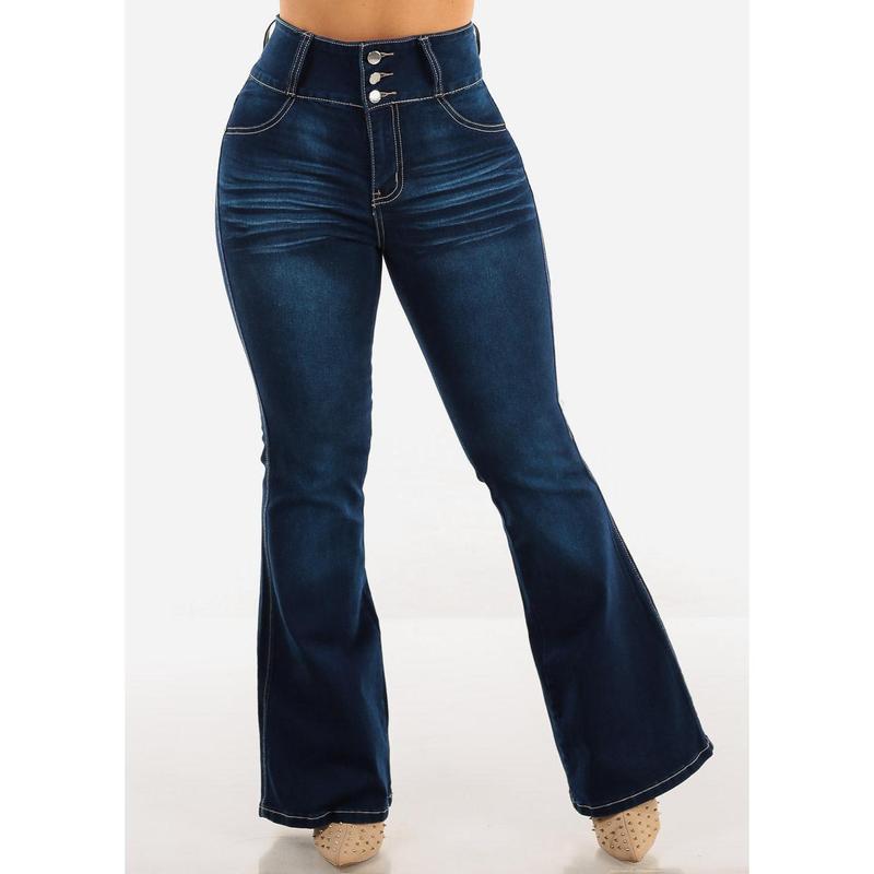 Butt Lift Ultra High Waist Flared Bootcut Jeans Dark Blue