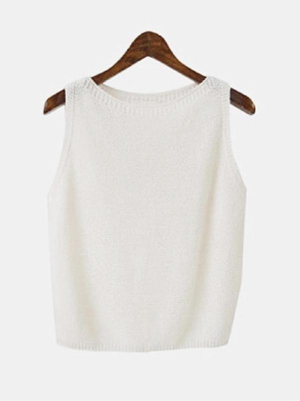 Women's Solid Round Neck Sweater Vest, Summer Clothes Women, Womenswear, Lady Casual Sleeveless Knitwear Top for Spring & Summer, Summer Tops, Summer Outfits 2024,