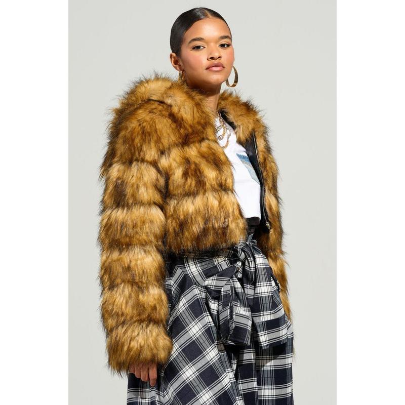 GRACELLE FAUX FUR CROPPED JACKET