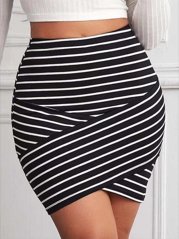 Women's Striped Print Wrap Bodycon Skirt, Casual Fashion Short Skirt for Daily Outdoor Wear, Ladies Bottoms for Summer