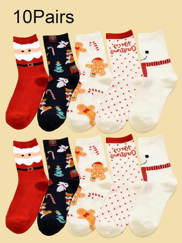 Women's Christmas Themed Cartoon Print Crew Socks, Cute Comfy Socks for Daily Wear, Women's Socks for All Seasons