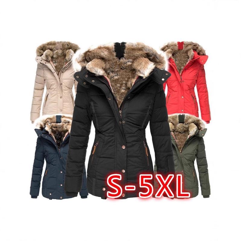 2024 Winter Warm Fur Collar Cotton Clothes Women's Long-Sleeve Zipper Slim-Fitting Cotton-Padded Jacket Coat Hooded Coat