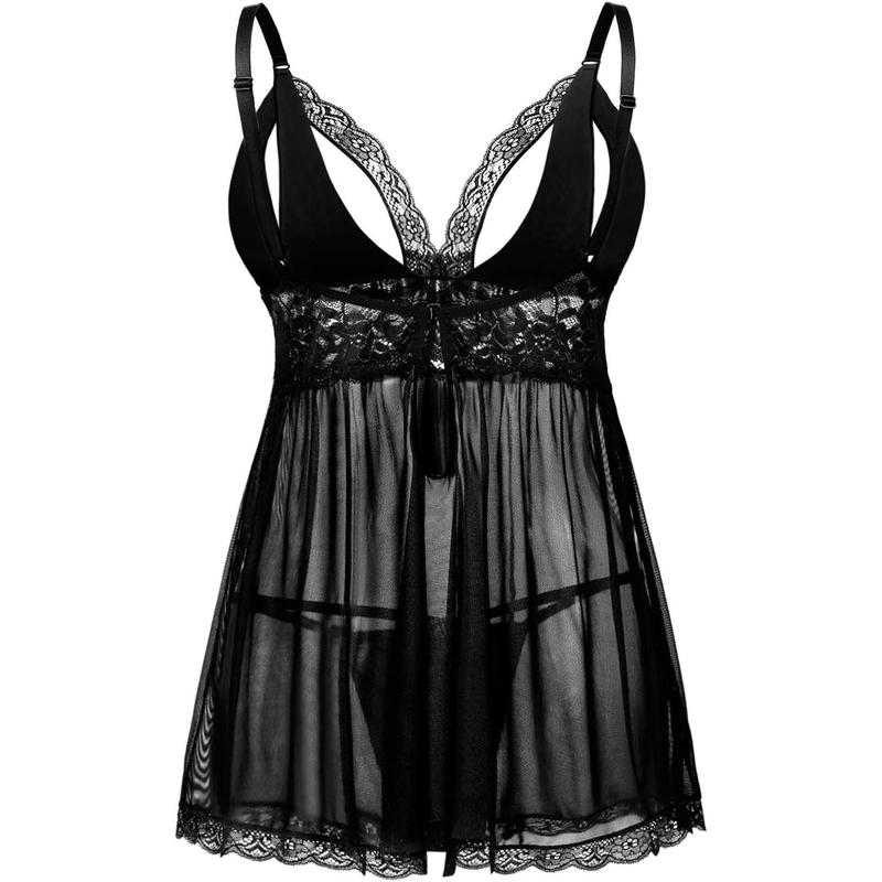 Women's Sexy Plus Size Lingerie - Split Cup Lace doll Sleepwear Chemise Set 2XL,3XL,4XL