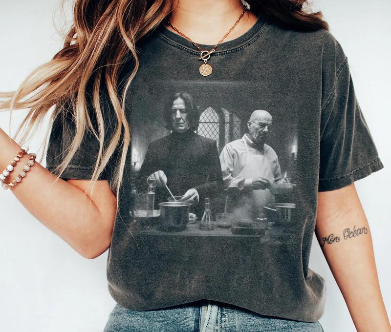 Severus Snape and Walter White in Lab Shirt Wizard House Hogwarts Breaking Bad, Wizarding Fan Funny 90s Vintage Meme