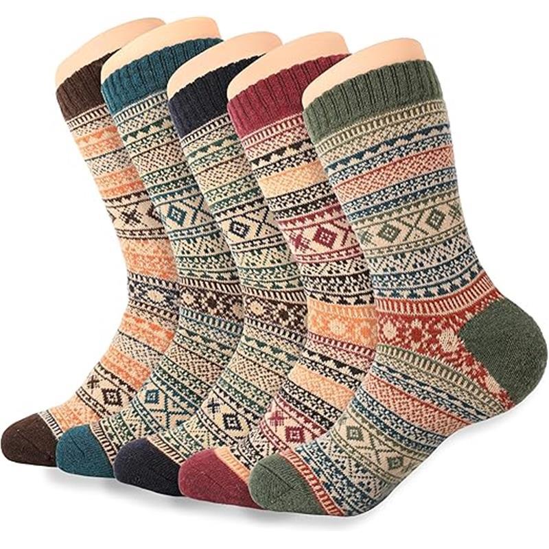 5 Pairs Womens Wool Socks Winter Warm Socks Thick Knit Cabin Cozy Crew Soft Womenswear Accessory