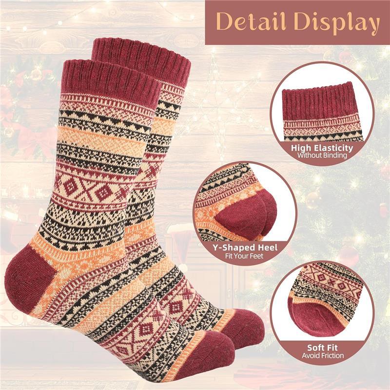 5 Pairs Womens Wool Socks Winter Warm Socks Thick Knit Cabin Cozy Crew Soft Womenswear Accessory