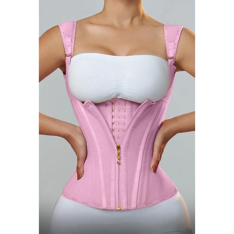 High Stretch Mesh Waistband With Row Buckle and Zipper Postpartum Corset Waist Trainer Body Shaper Women Vest Sexy Shaping Curve